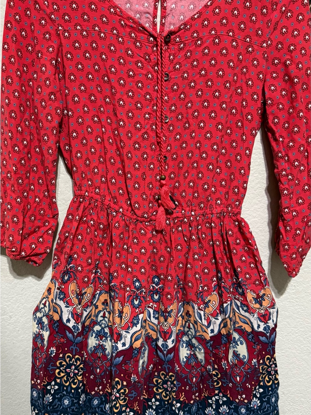 Hollister Red Boho Floral Border Print Dress
